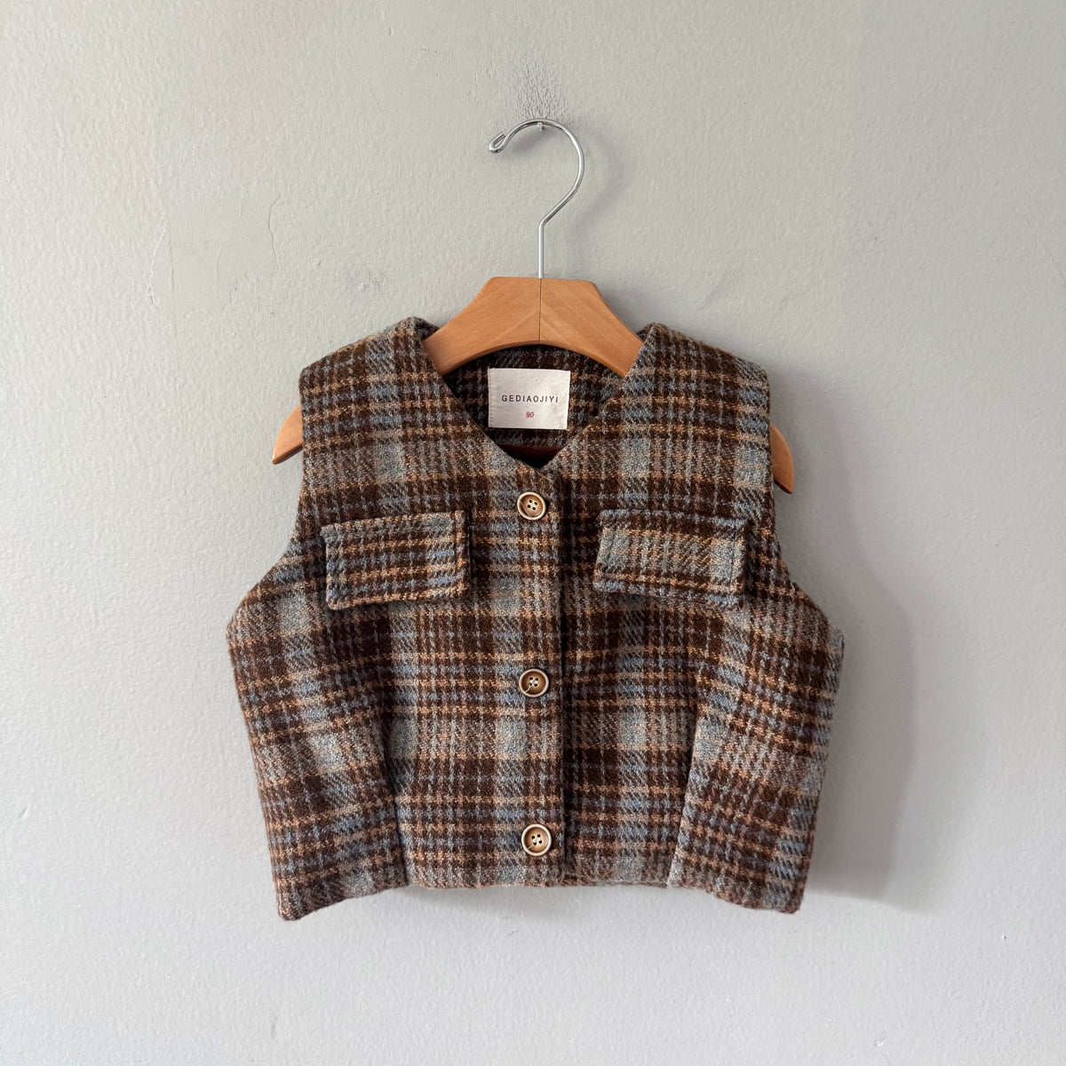 Gediaojiyi / Brown tweed vest / 90(2T)