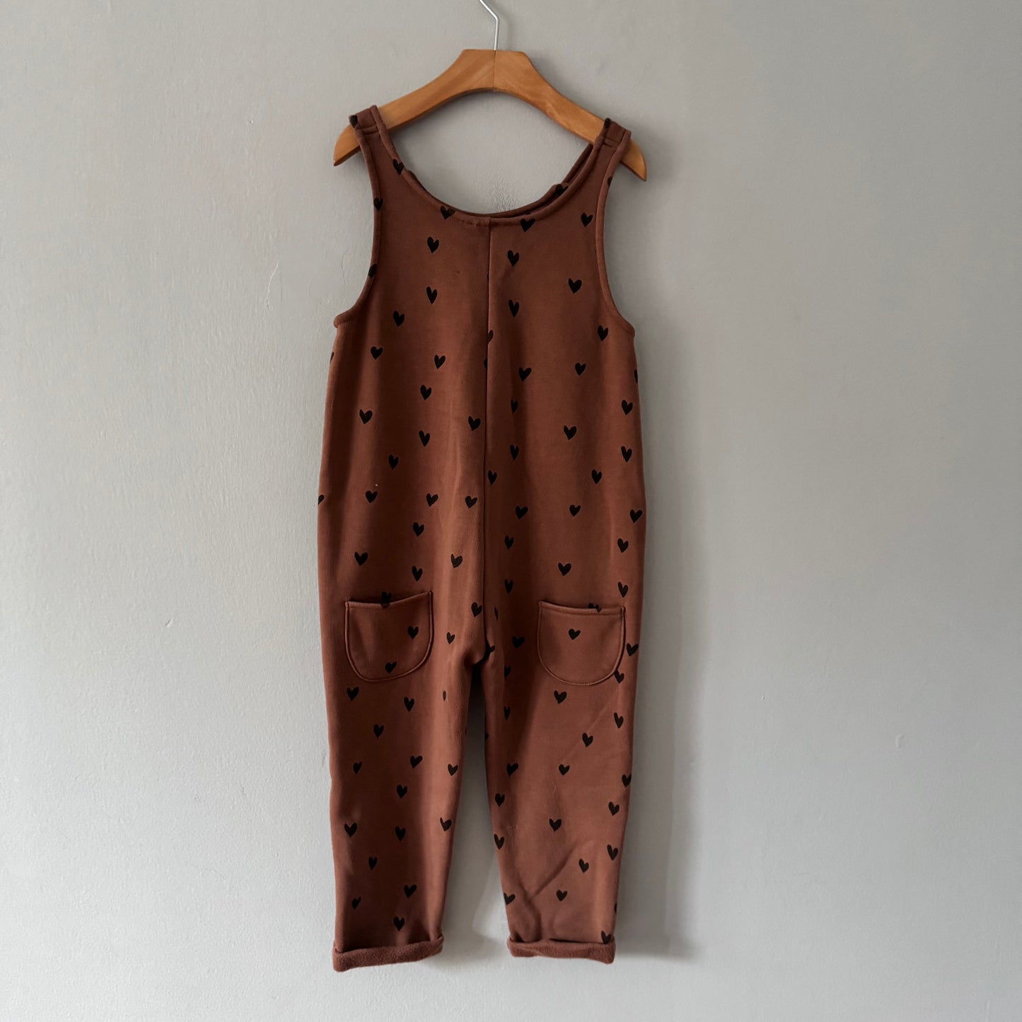 Zara / Brown x heart lined overalls / 4-5Y
