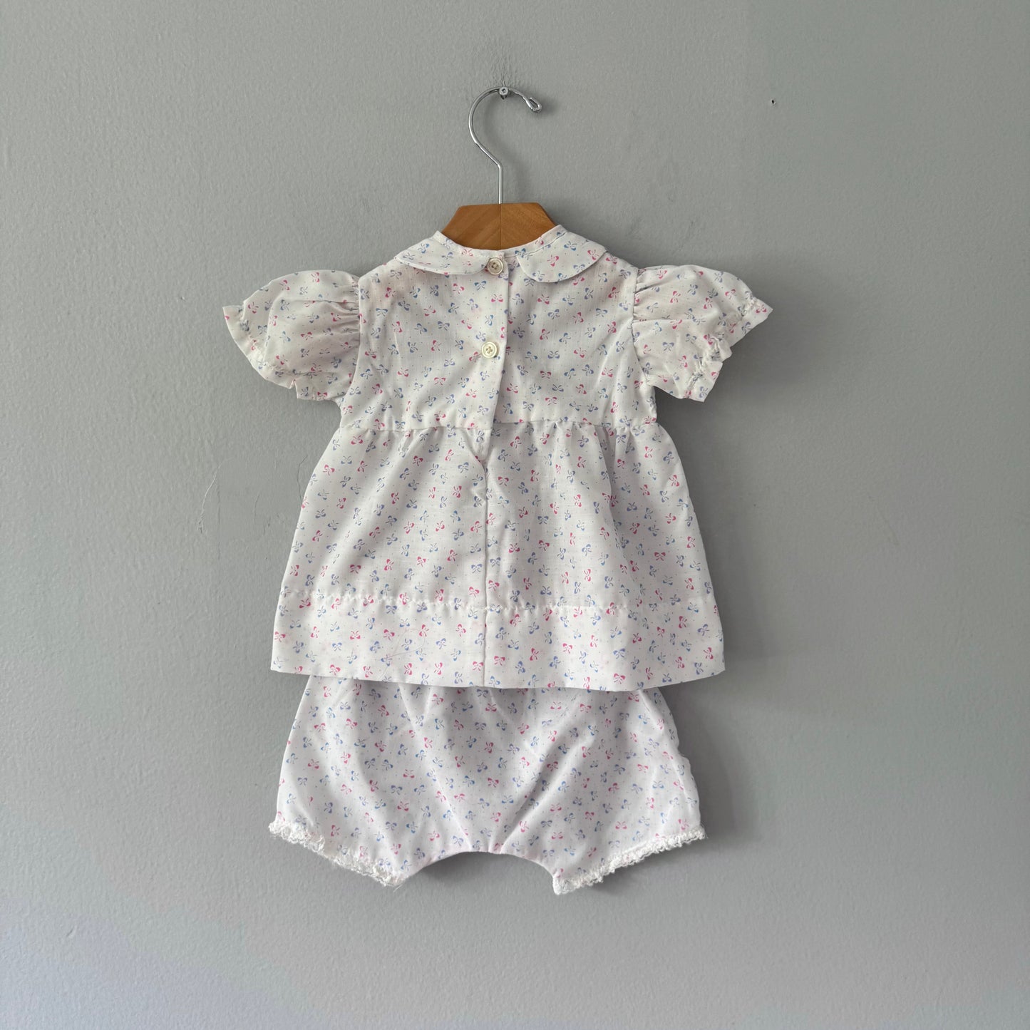 Vintage / White x blue dress and bloomer set / 12M