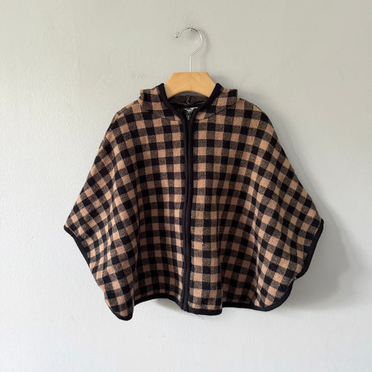 Zara / Black x brown checked knit poncho / 2-3Y