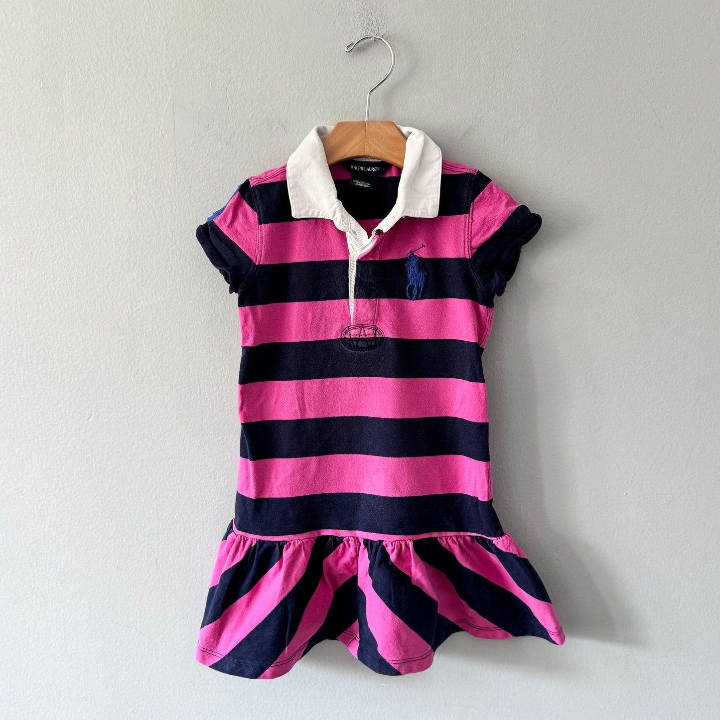 Polo Ralph Lauren / Pink x navy stripe summer dress / 5Y