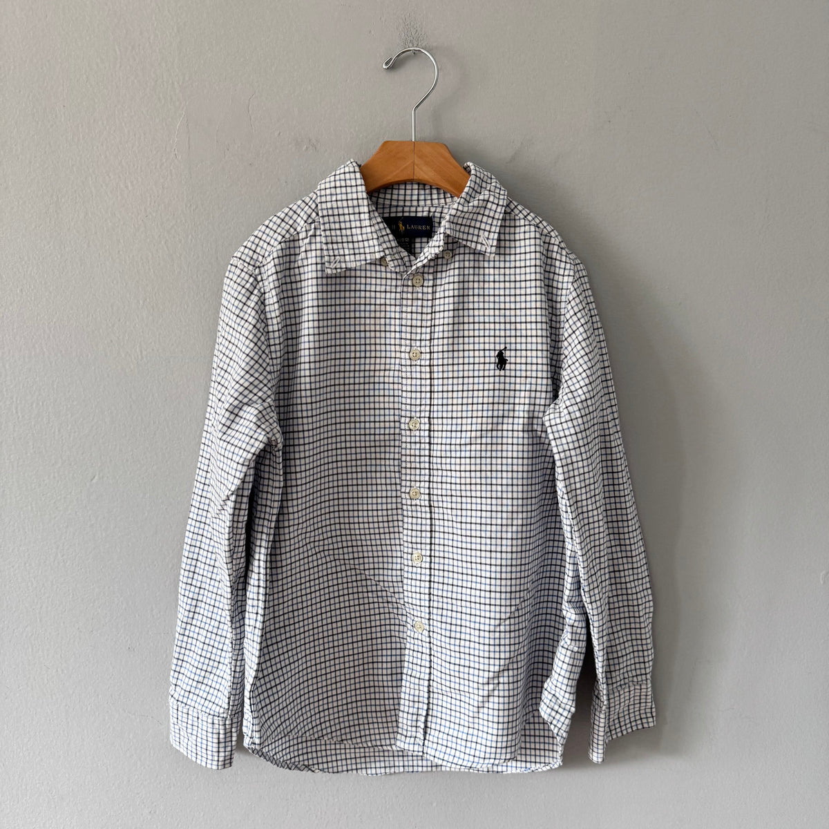 Polo Ralph Lauren / White blue checked oxford shirt / 10-12Y