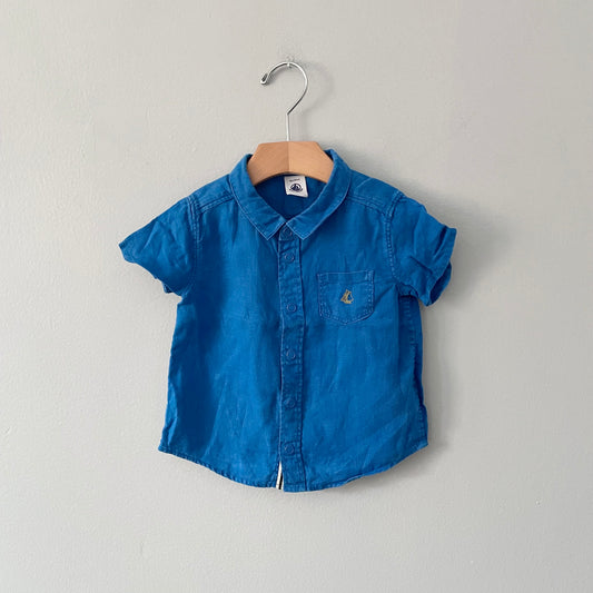 Petit Bateau / Blue linen shirt / 18M