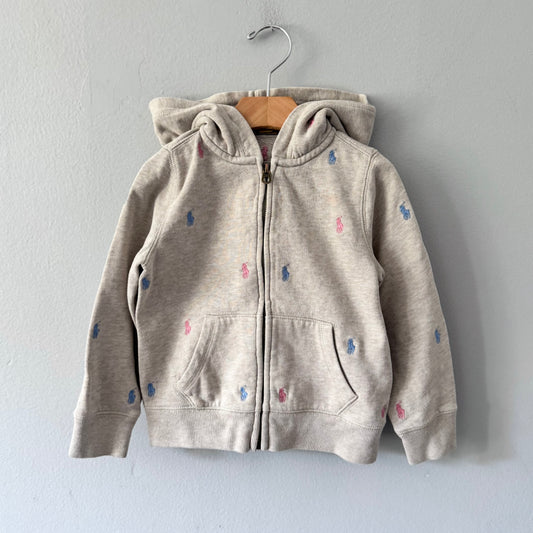 Polo Ralph Lauren / Beige x all over logo zip up hoodie / 4Y