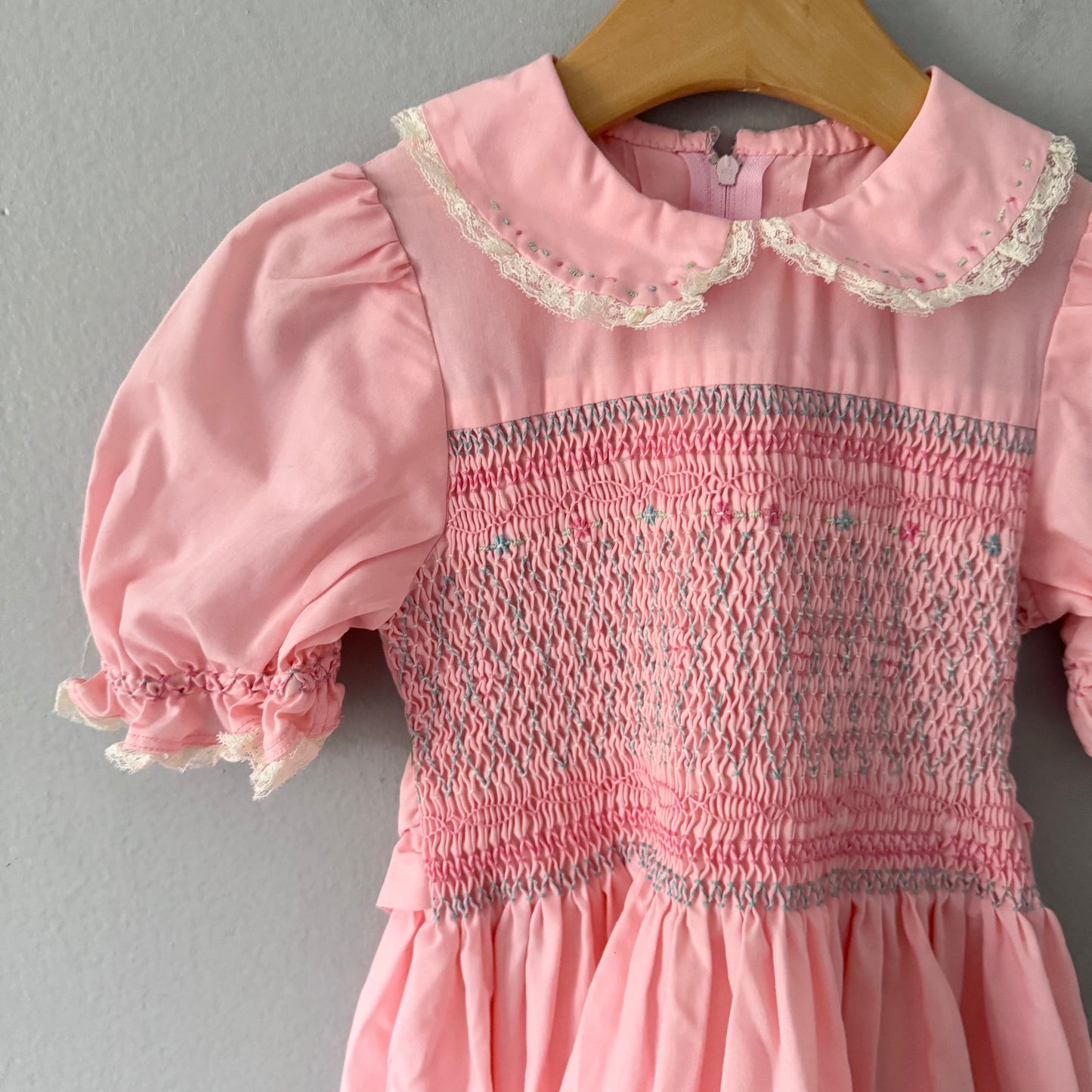 Vintage Handmade / Pink puff sleeves dress / 3-4Y