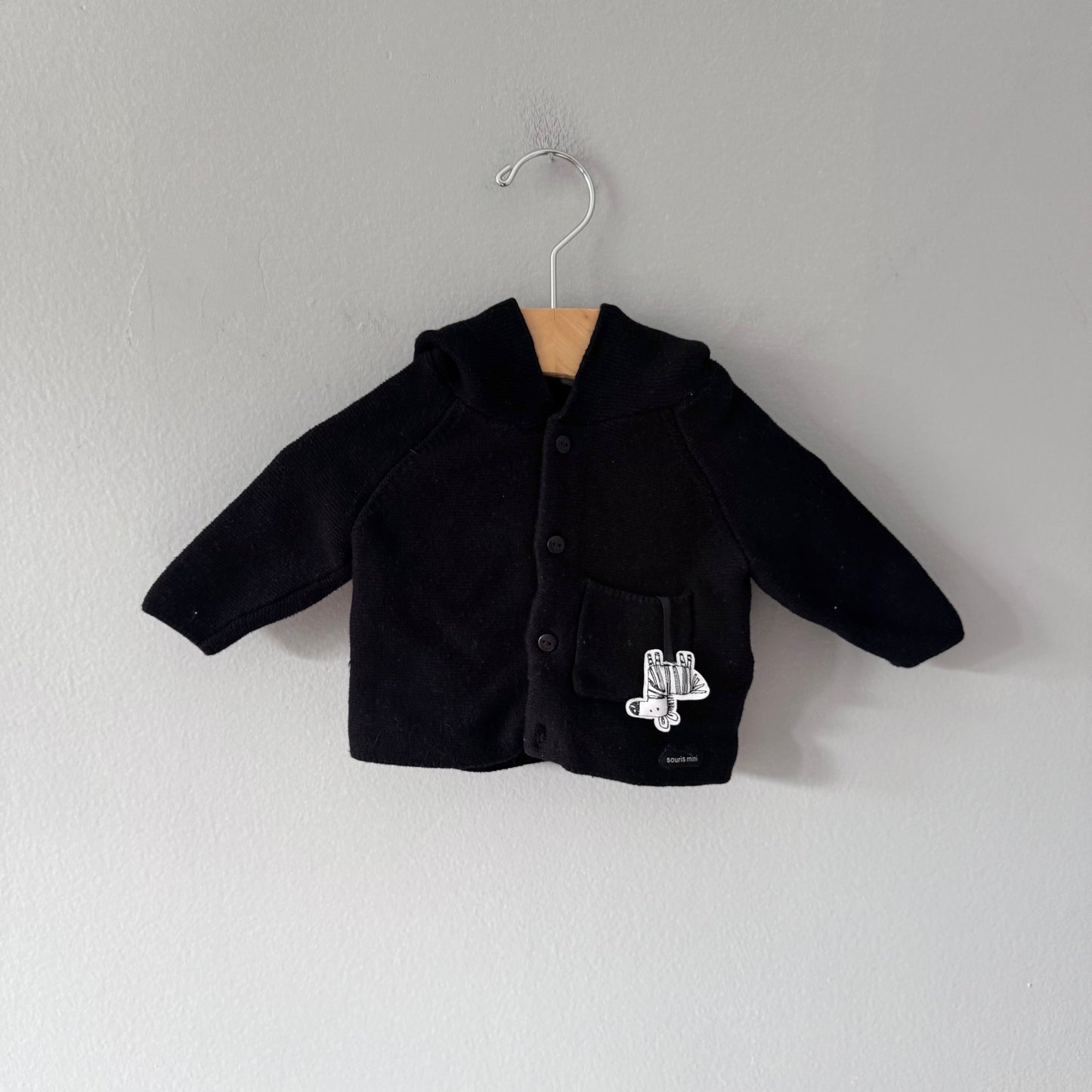 Souris mini / Black cotton cardigan / 0-3M