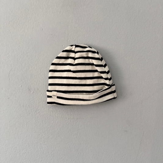 Mini mioche / White x black stripe cotton beanie / 0-3M