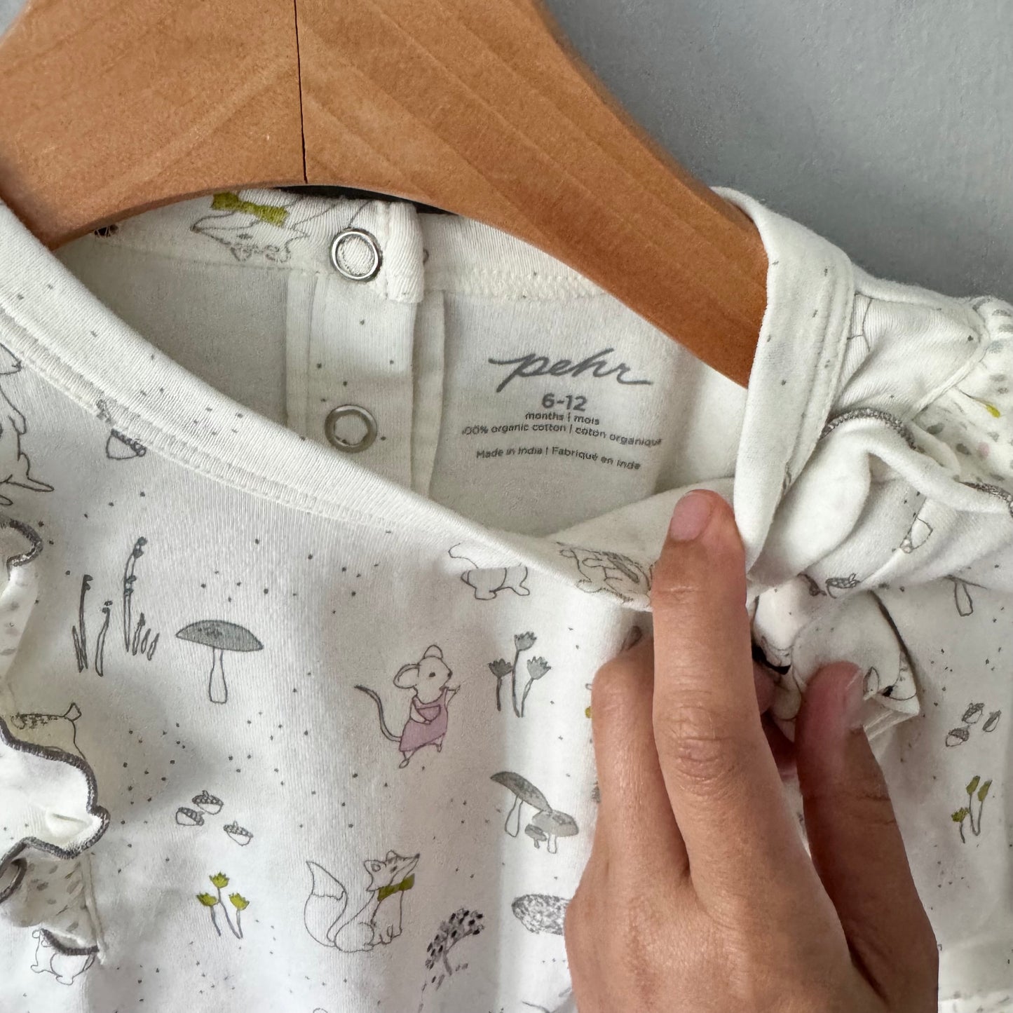 Pehr / White x animal romper / 6-12M