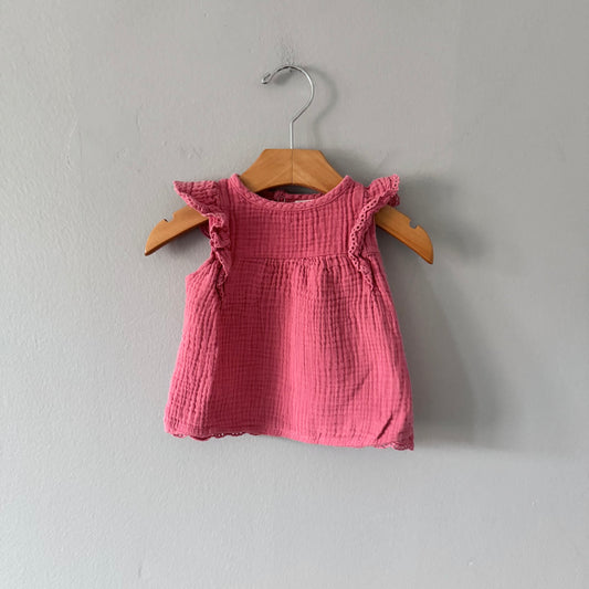 Rabbit + Bear / Pink muslin tank / 3-6M