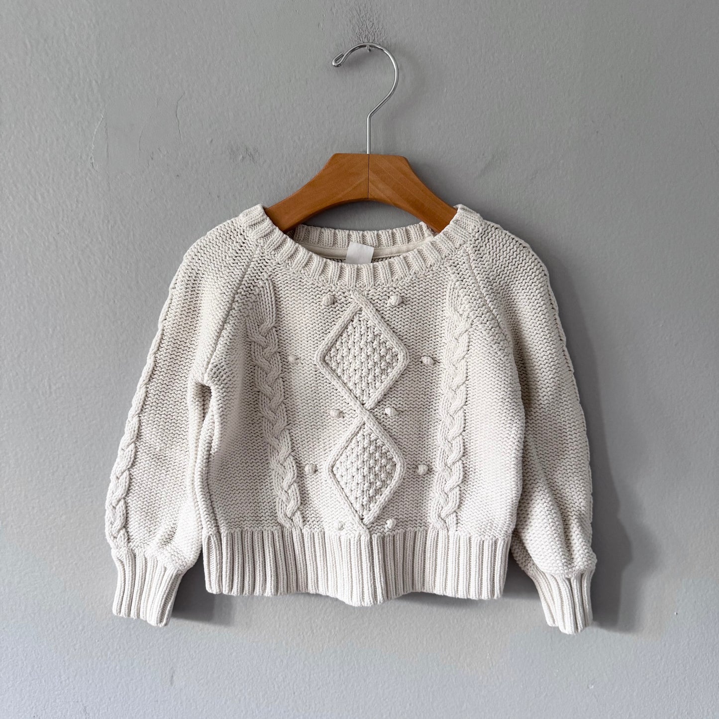 Gap / White cable cotton knit pullover / 3Y