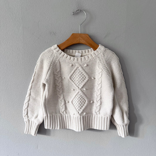 Gap / White cable cotton knit pullover / 3Y