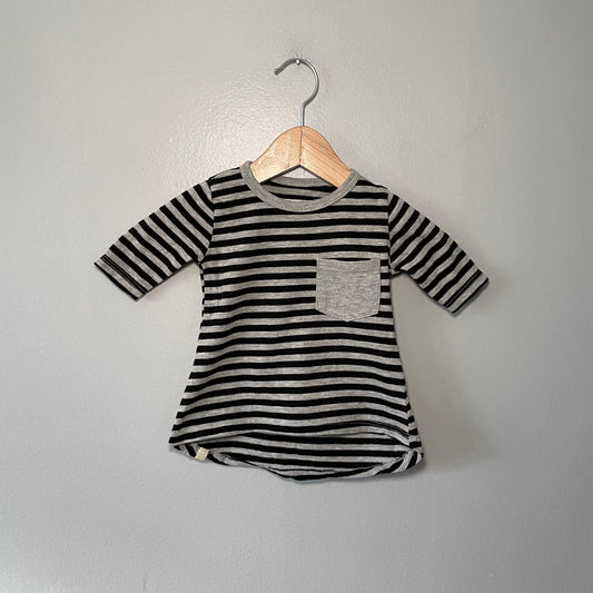 Mini Mioche / Black x grey stripe dress / 0-3M