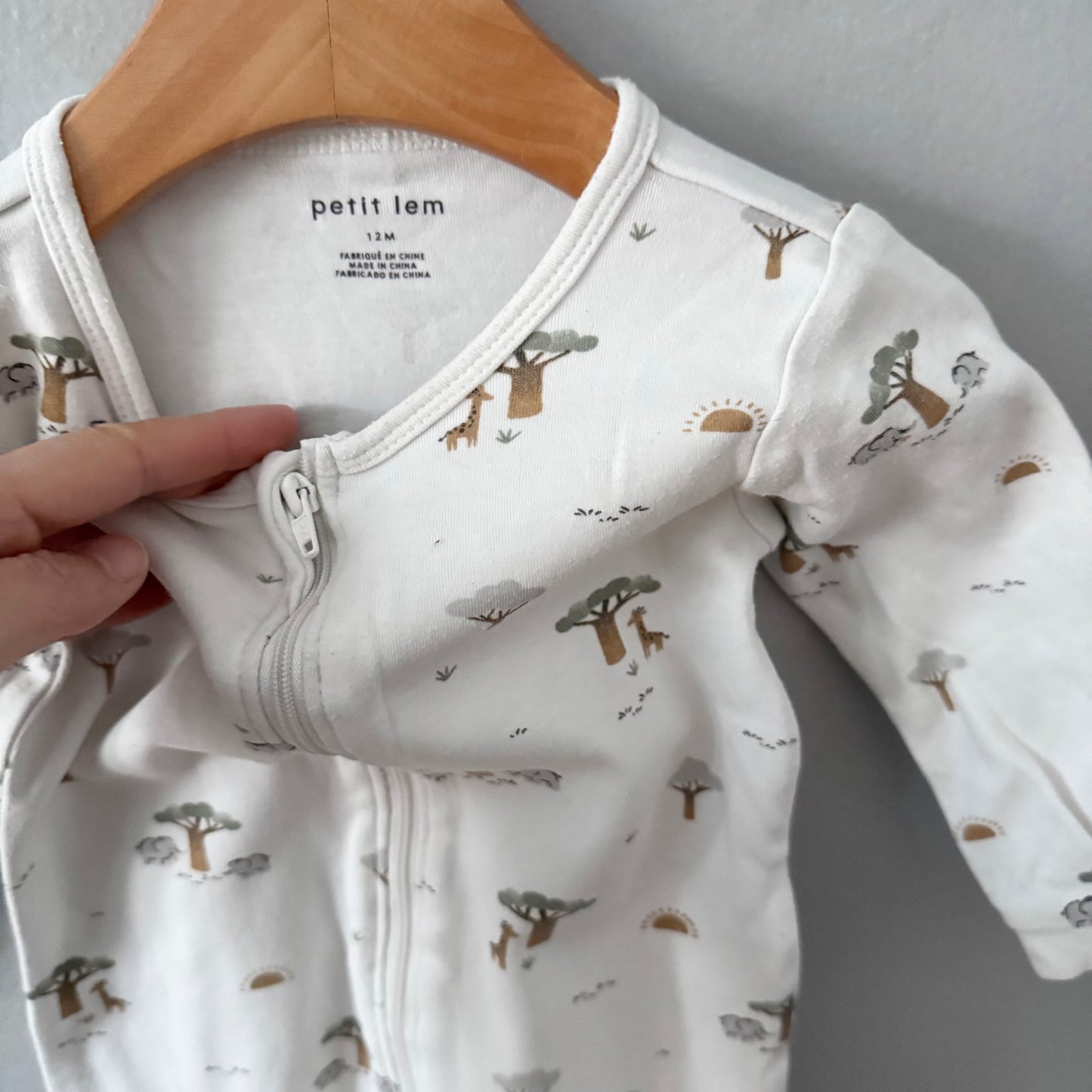 Petit lem / White x tree elephant romper / 12M