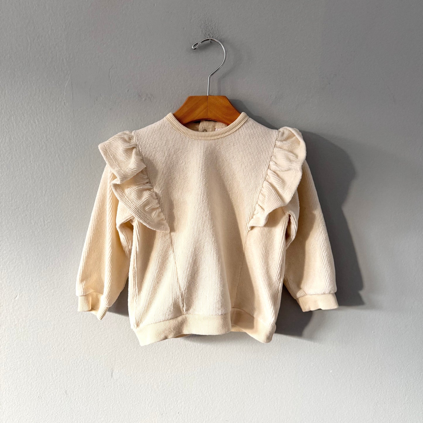 Hema / White soft corduroy crew top / 92(2Y)