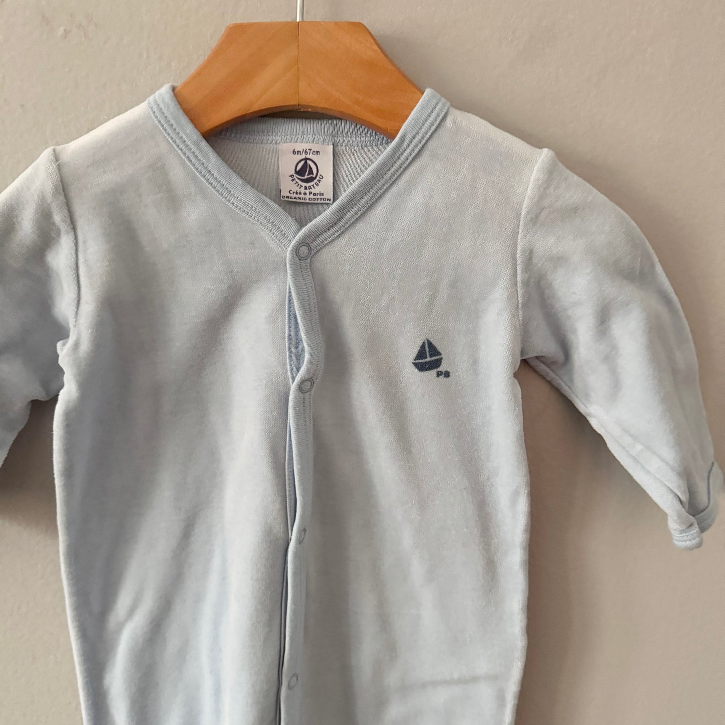 Petit bateau / Light blue velour romper / 6M