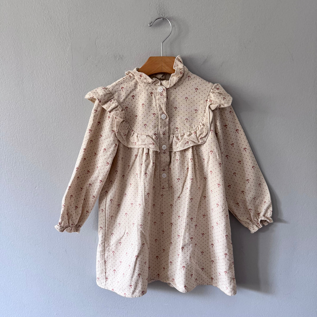 Marsou Paris / Ivory x red dots long sleeve dress / 4Y