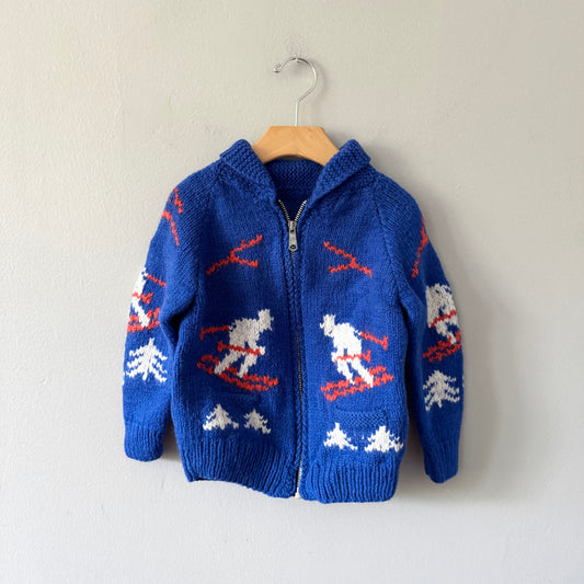 Handmade / Blue knit zip up jacket - Ski / 4Y