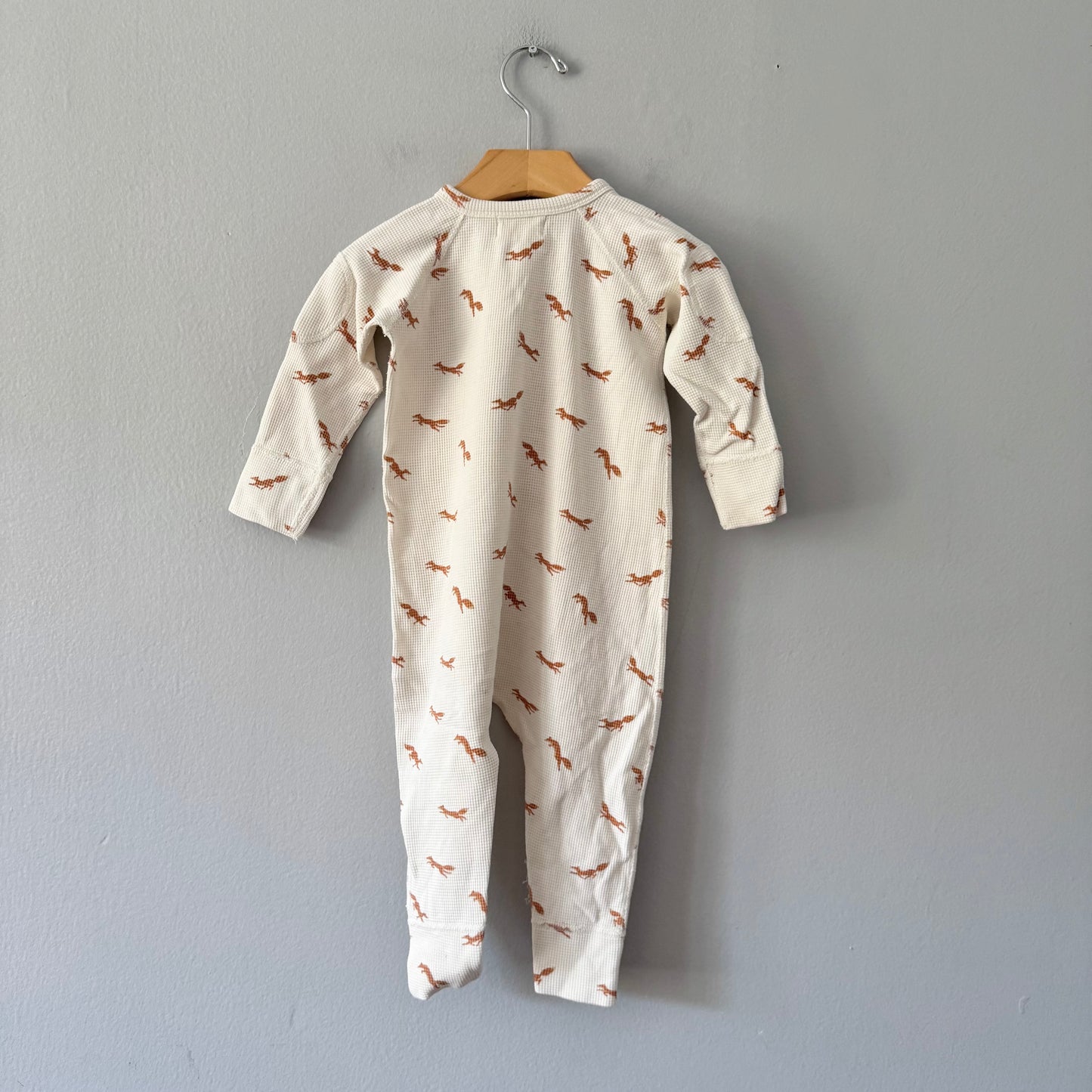 Sapling / White x fox waffle romper / 12-18M