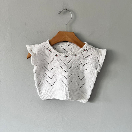 Sans marque / Gilet en tricot de coton blanc / 6-12 mois