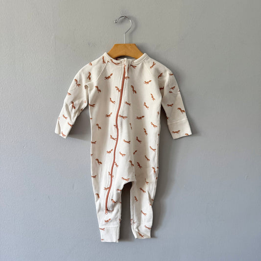 Sapling / White x fox waffle romper / 12-18M