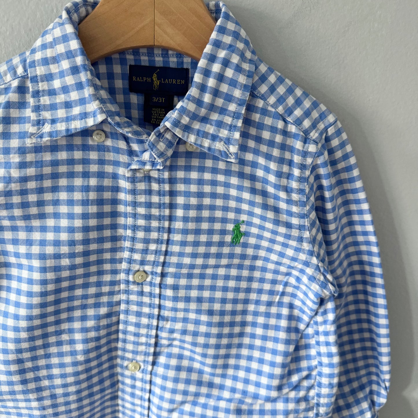 Polo Ralph Lauren / Chemise oxford à carreaux blancs et bleus / 3T