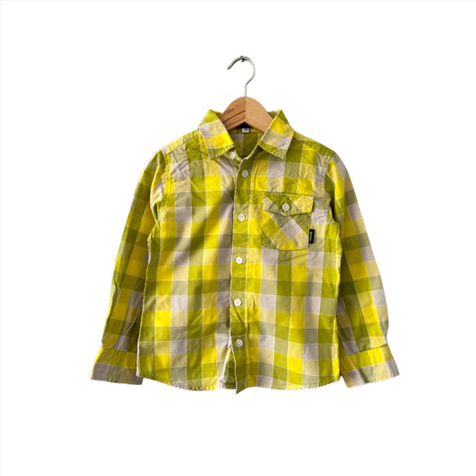 Bebe / Yellow x green check shirt / 4-5Y