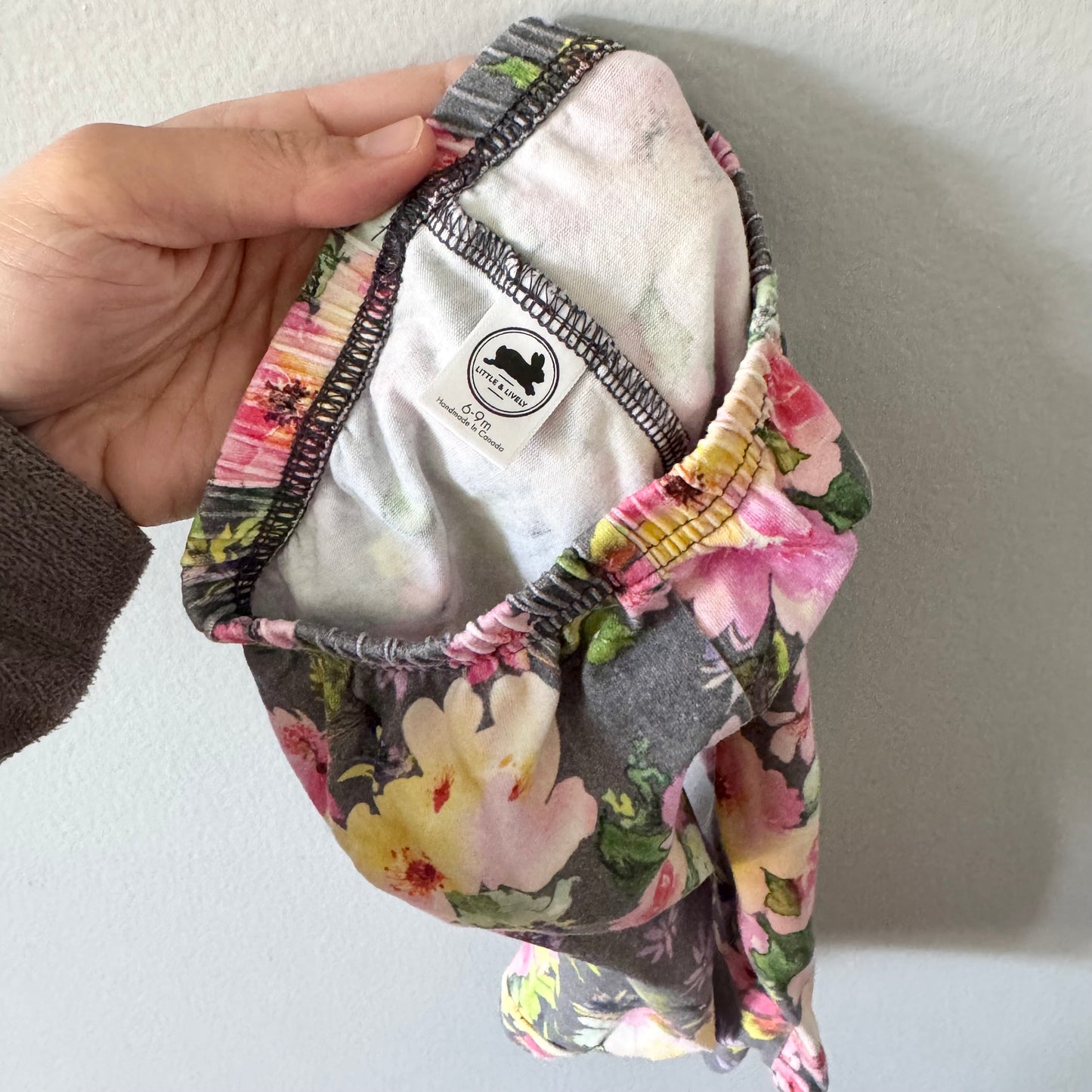 Little & Lively / Grey x floral leggings / 6-9M