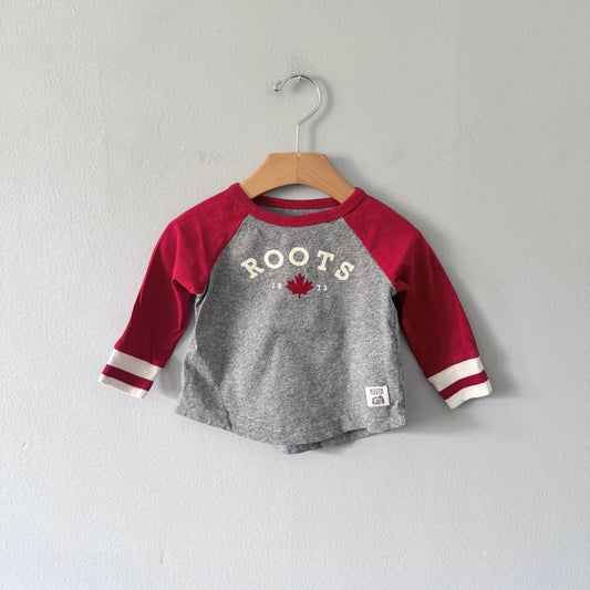 Roots / Red x salt n pepper raglan long sleeve / 3-6M