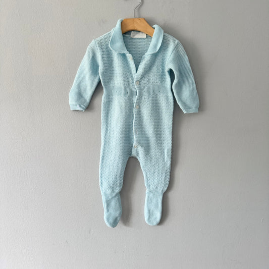 Vintage / Blue knit romper / 3-6M