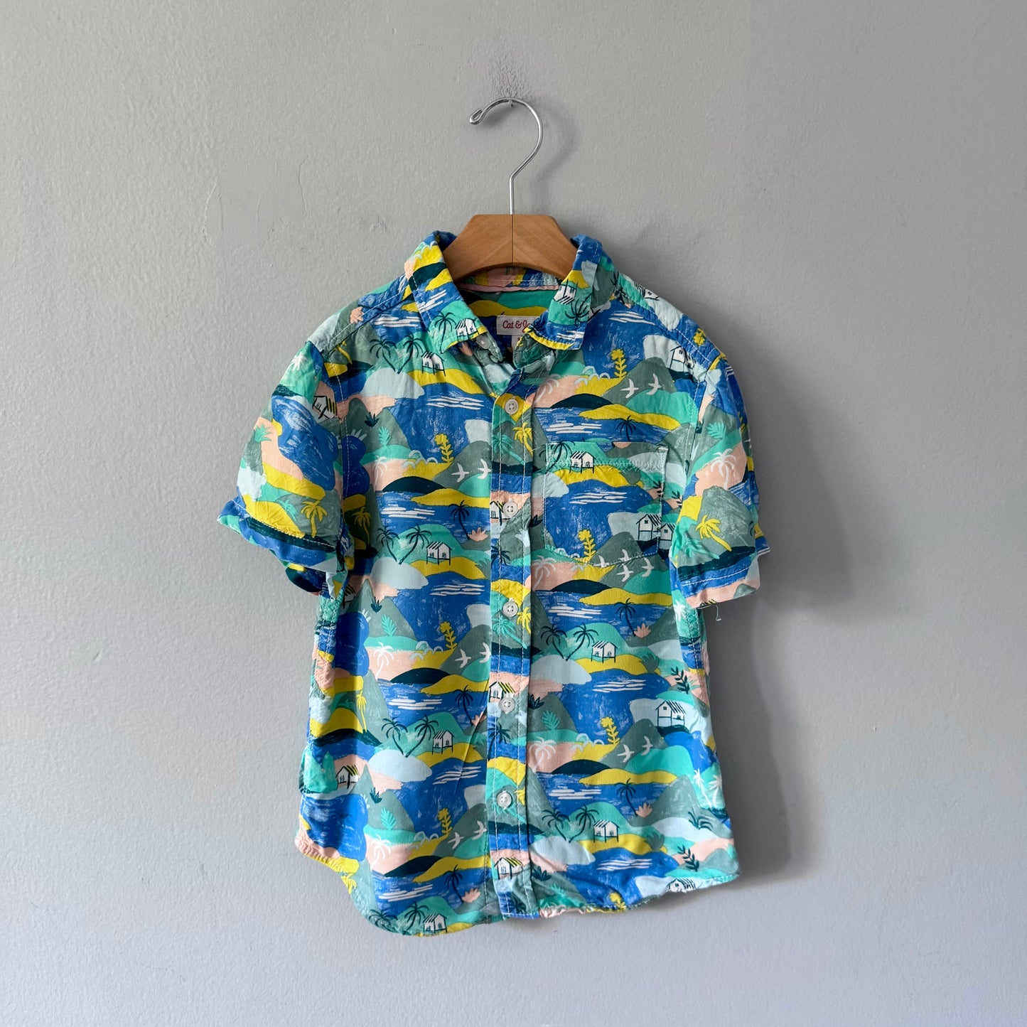 Cat & Jack / Green blue 100% rayon shirt / 6-7Y