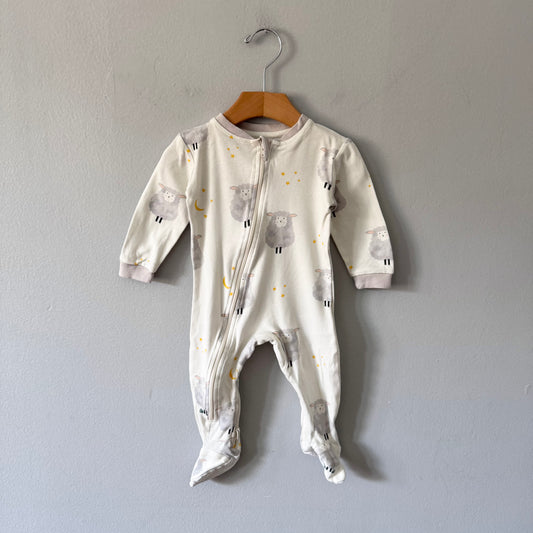 Zippyjamz / White x sheep romper / 6-9M
