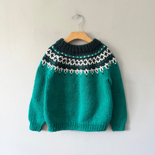 Handmade / Green knit pullover / 5-6Y