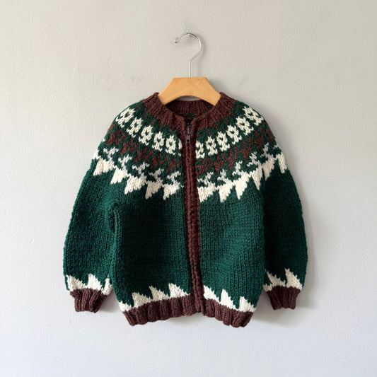 Handmade / Green knit jacket zip up / 5-6Y