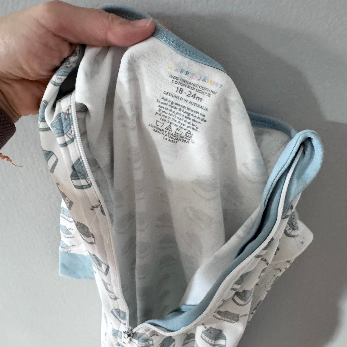 Happy Jammy / White x blue x milk romper / 18-24M