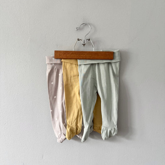 H&M / 3 Footed pants - Yellow, light grey dots, smokey green / NB