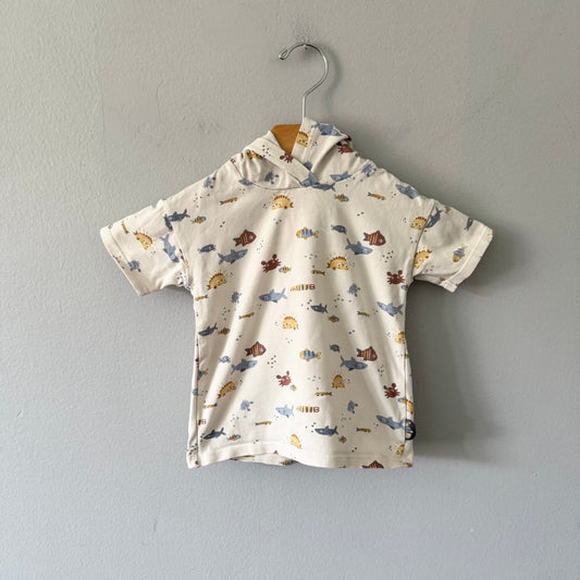 Souris Mini / Fish pattern short sleeve hoodie / 6-9M