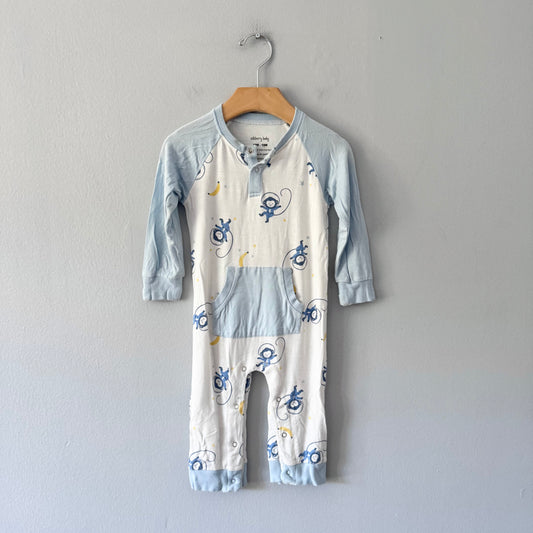 Silkberry baby / White blue monkey romper / 12-18M