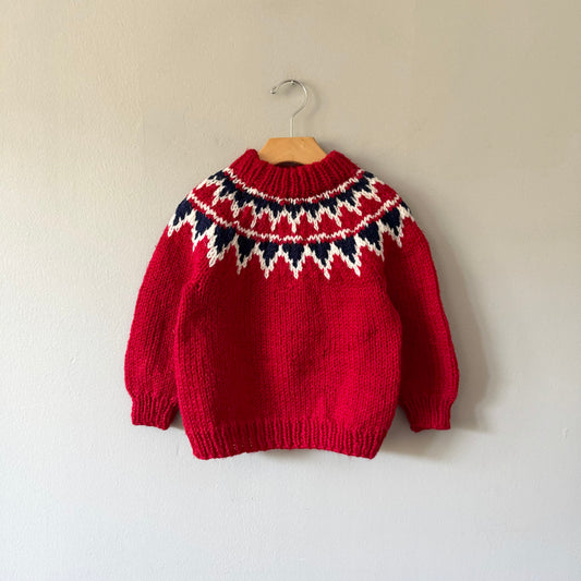 Handmade / Red knit pullover / 4-5Y