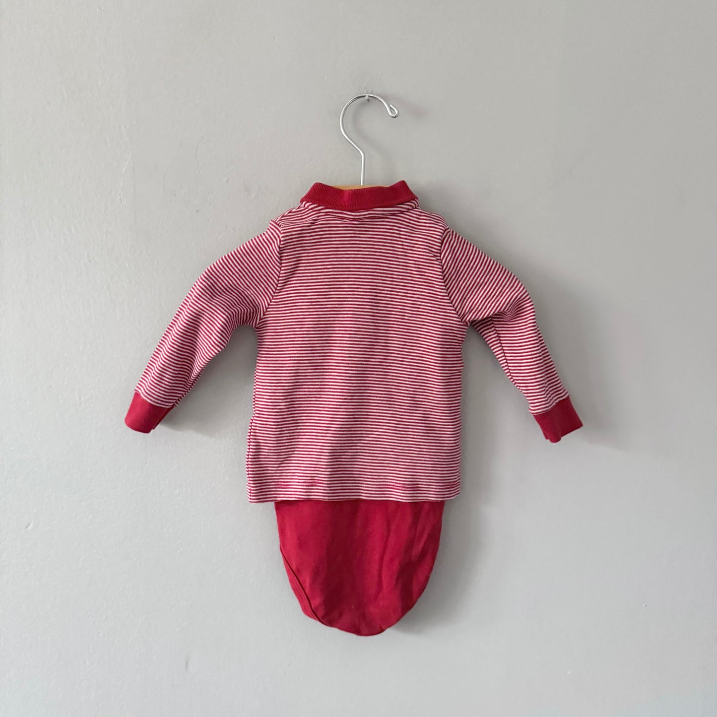 Petit Bateau / Red stripe shirt onesie / 6M