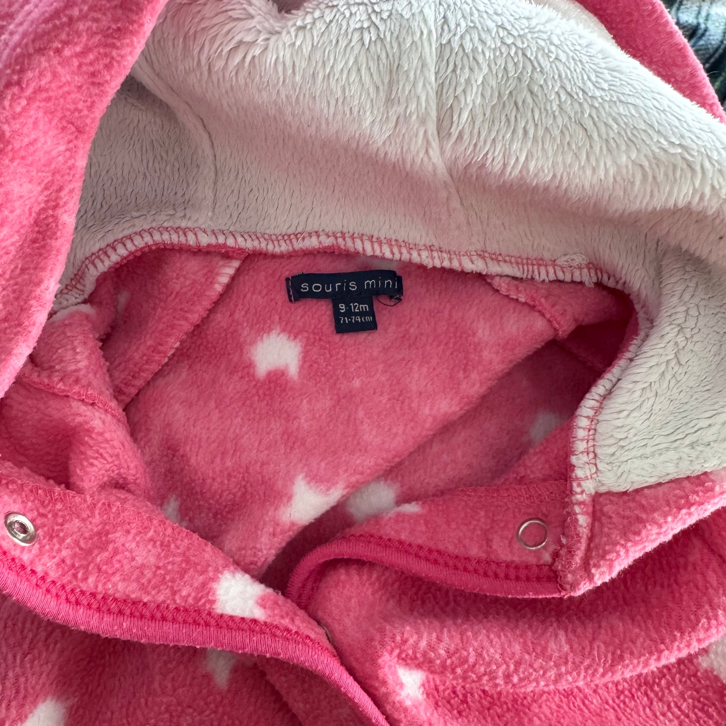 Souris mini / Pink x cat fleece romper / 9-12M