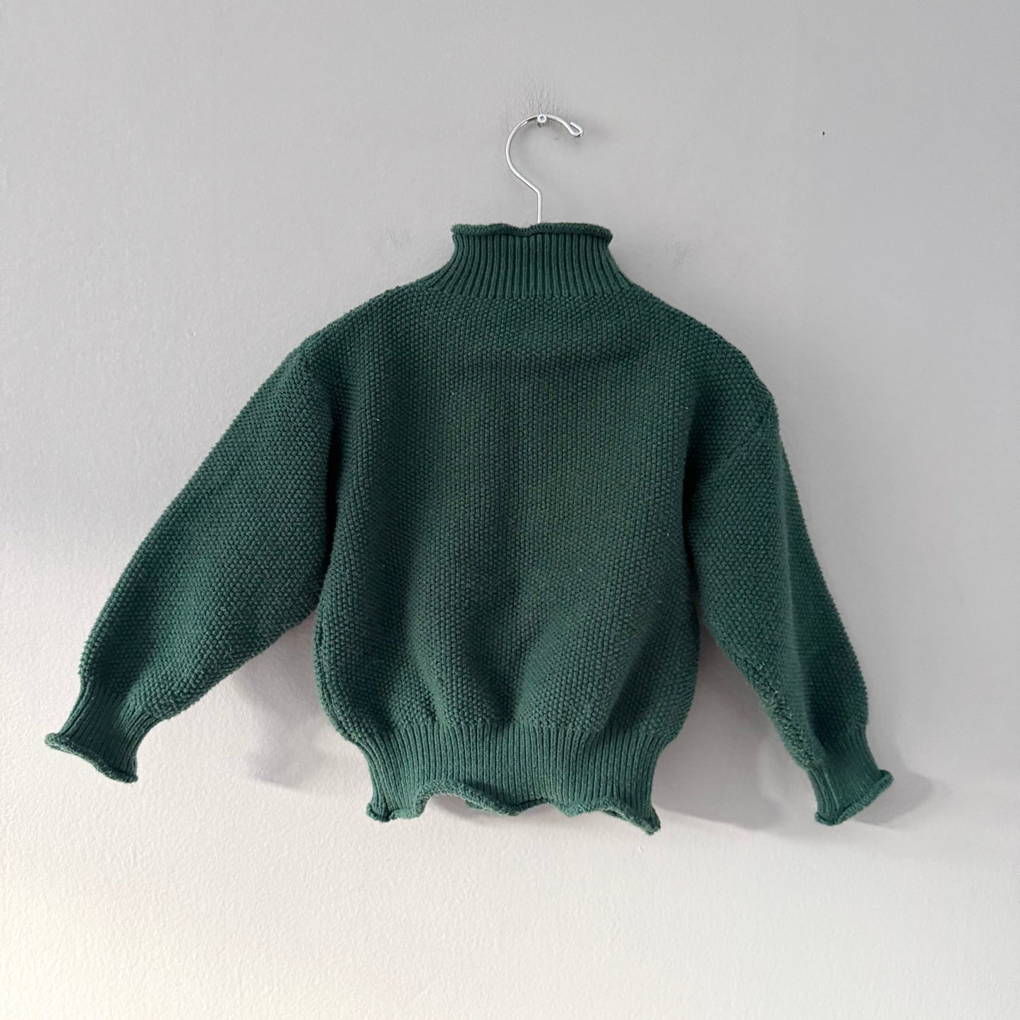 Handmade / Green turtle neck knit pullover / 3Y