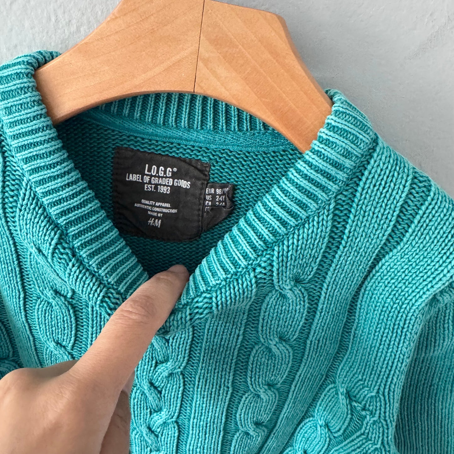H&M / Green cable knit pullover / 2-4Y
