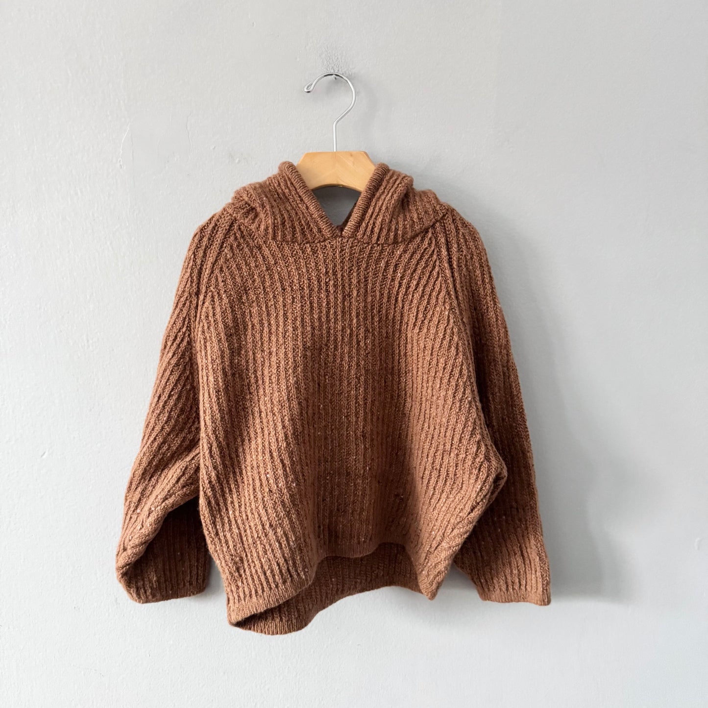 The Simple Folk / Brown 100% wool knit hoodie / 7-8Y