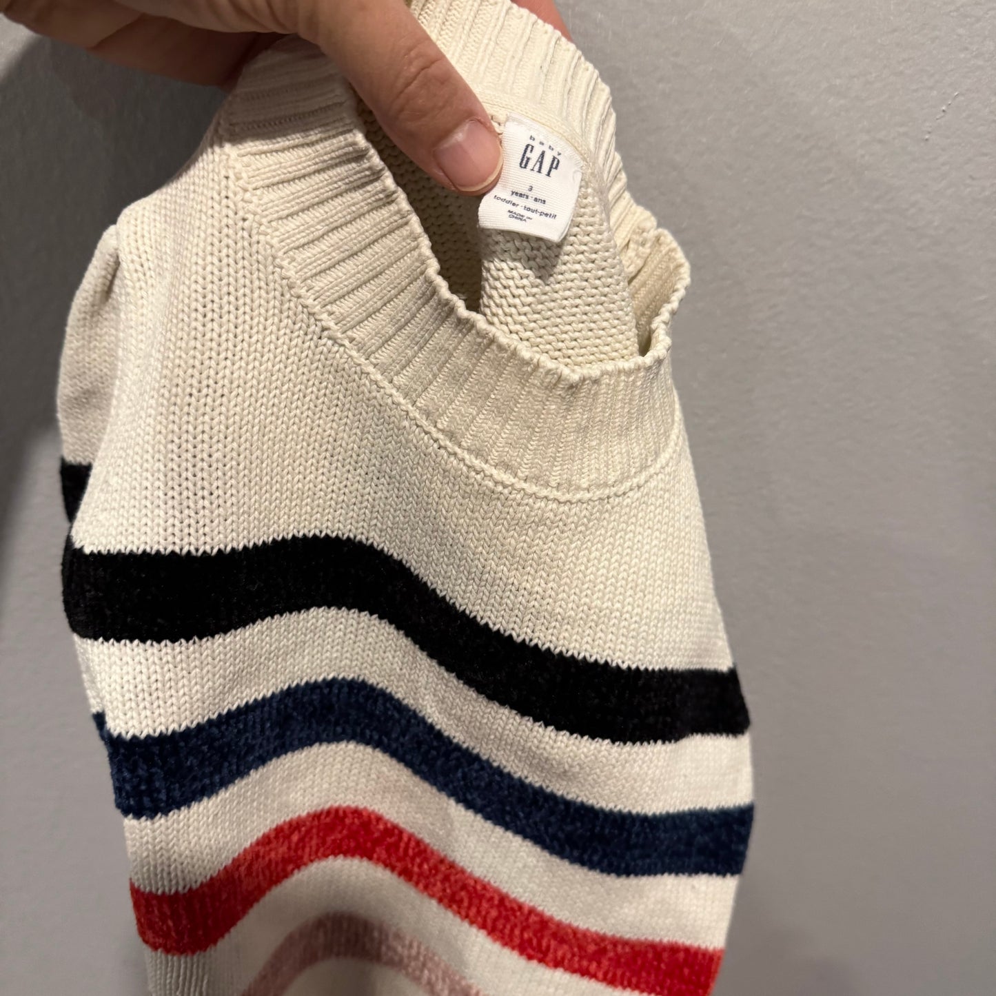 Gap / White x stripe cotton knit pullover / 3Y