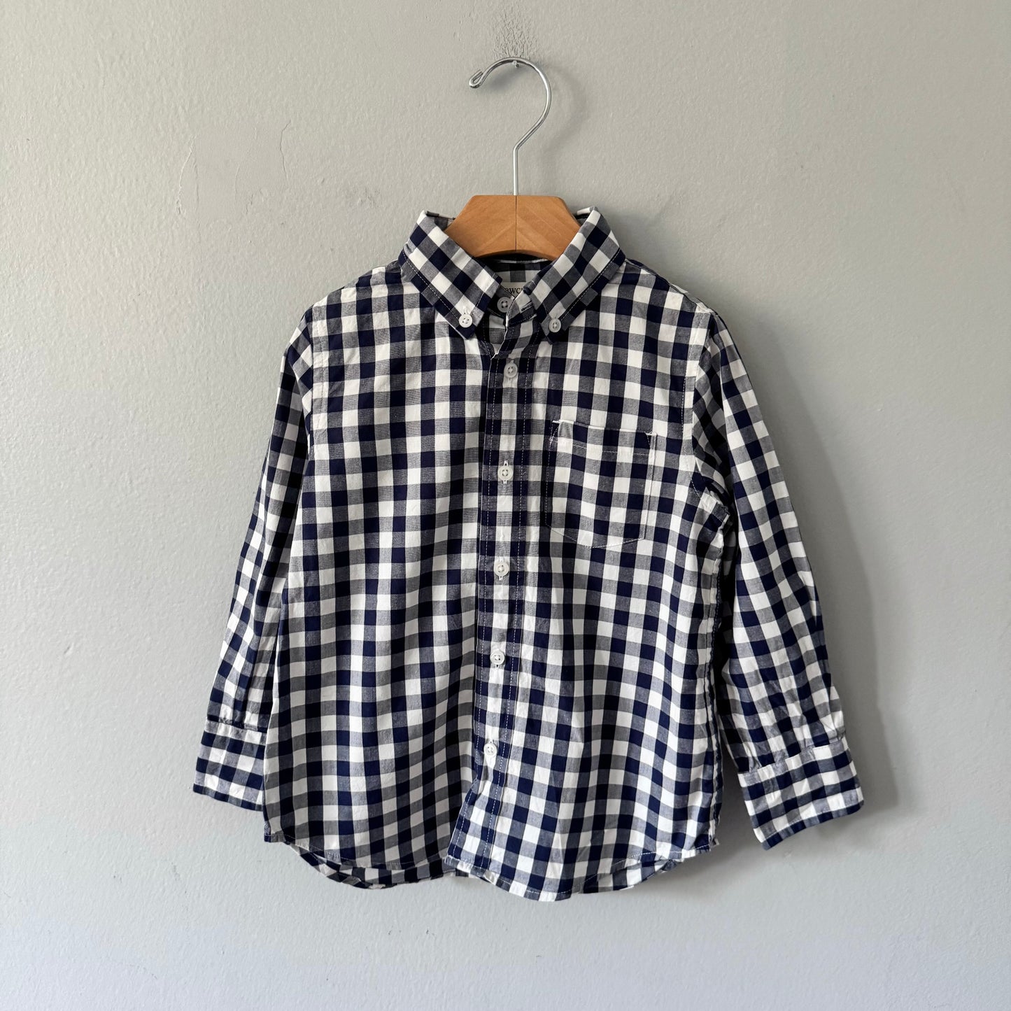 Crewcuts / Navy white gingham shirt / 3Y