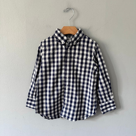 Crewcuts / Navy white gingham shirt / 3Y