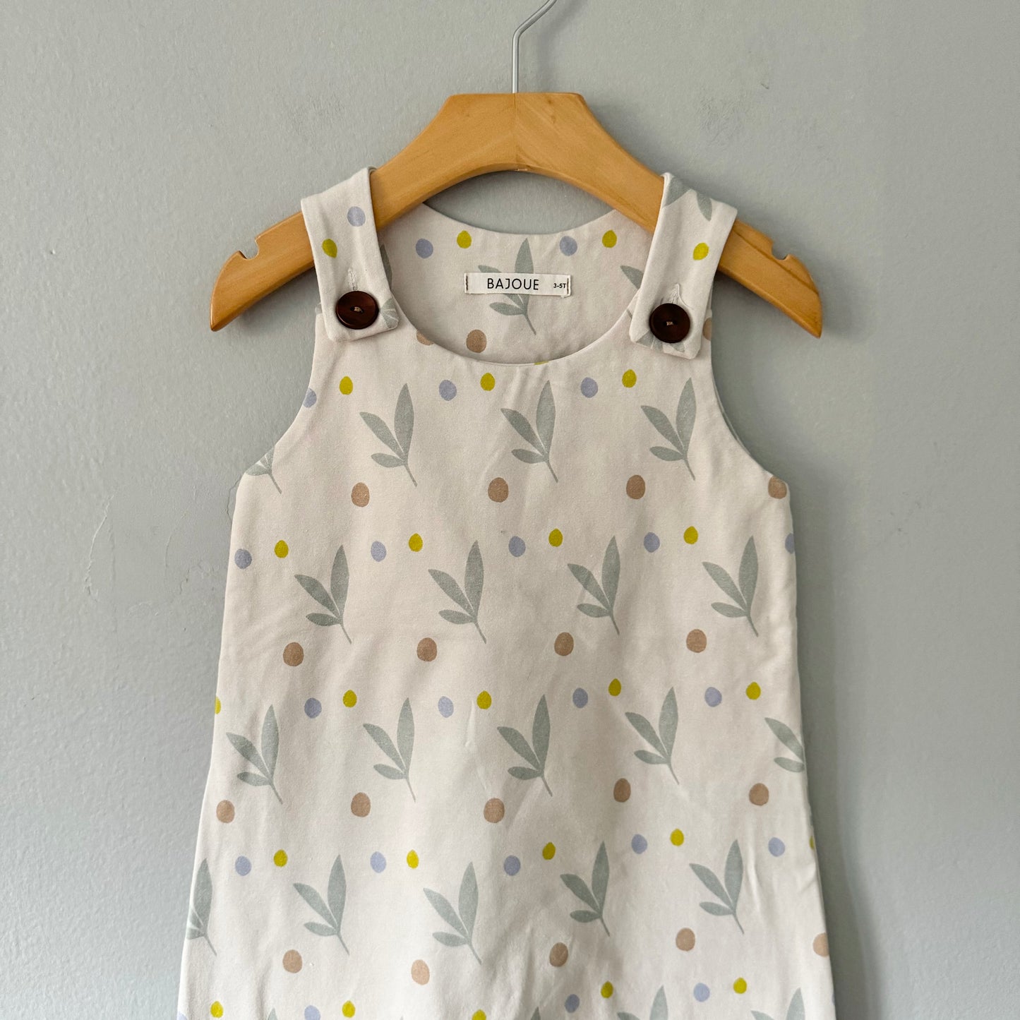 Bajoue / White x dots & leaves overalls / 3-5T