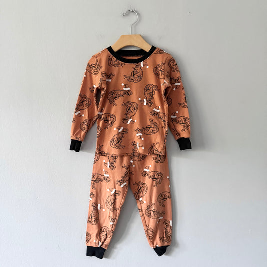 PL Sleep	/ Brown/orange x dinosaur pajama set / 3Y