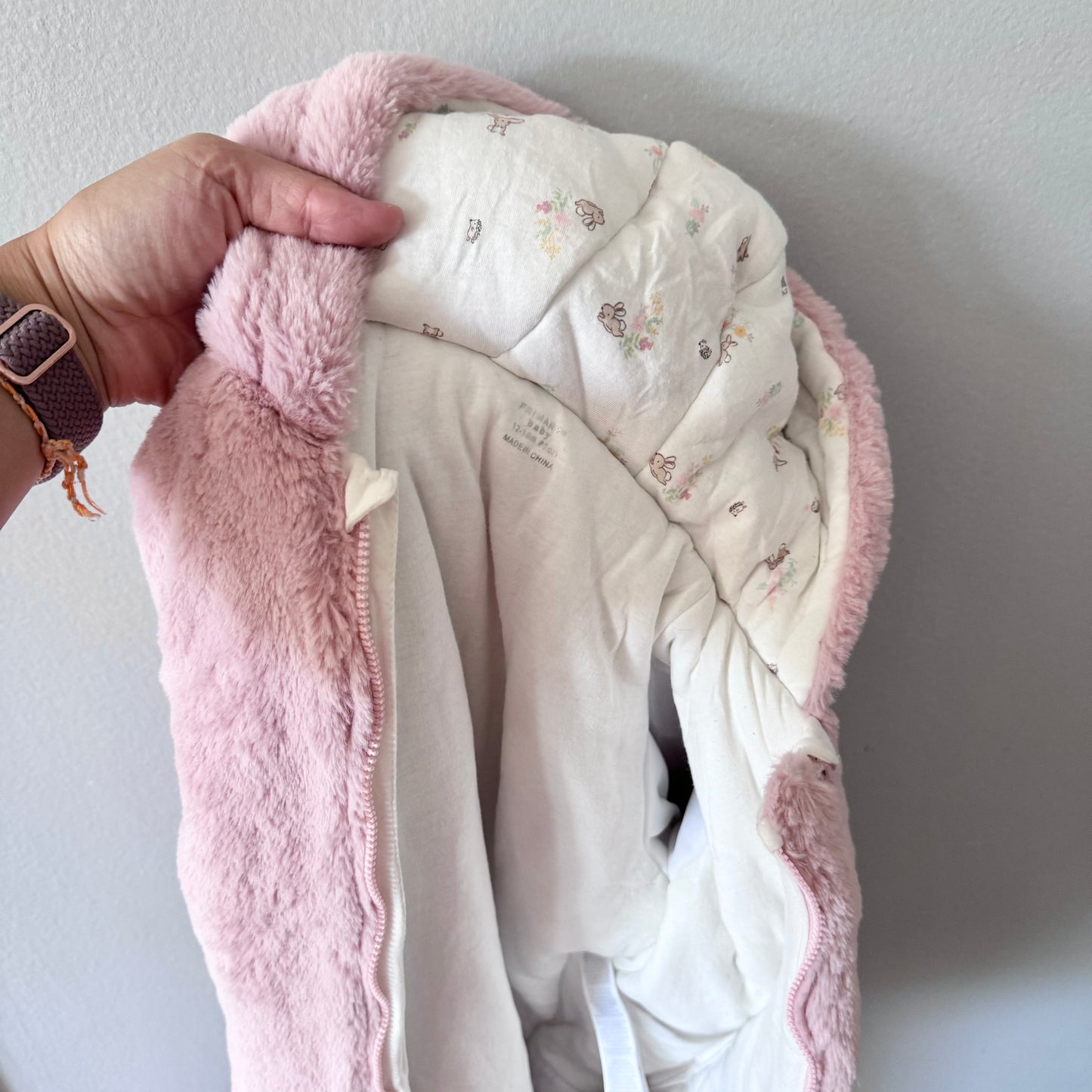 Primark / Pink sherpa bunting suit / 12-18M