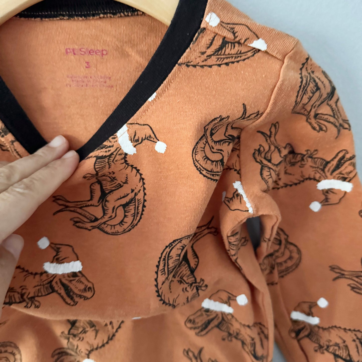PL Sleep	/ Brown/orange x dinosaur pajama set / 3Y
